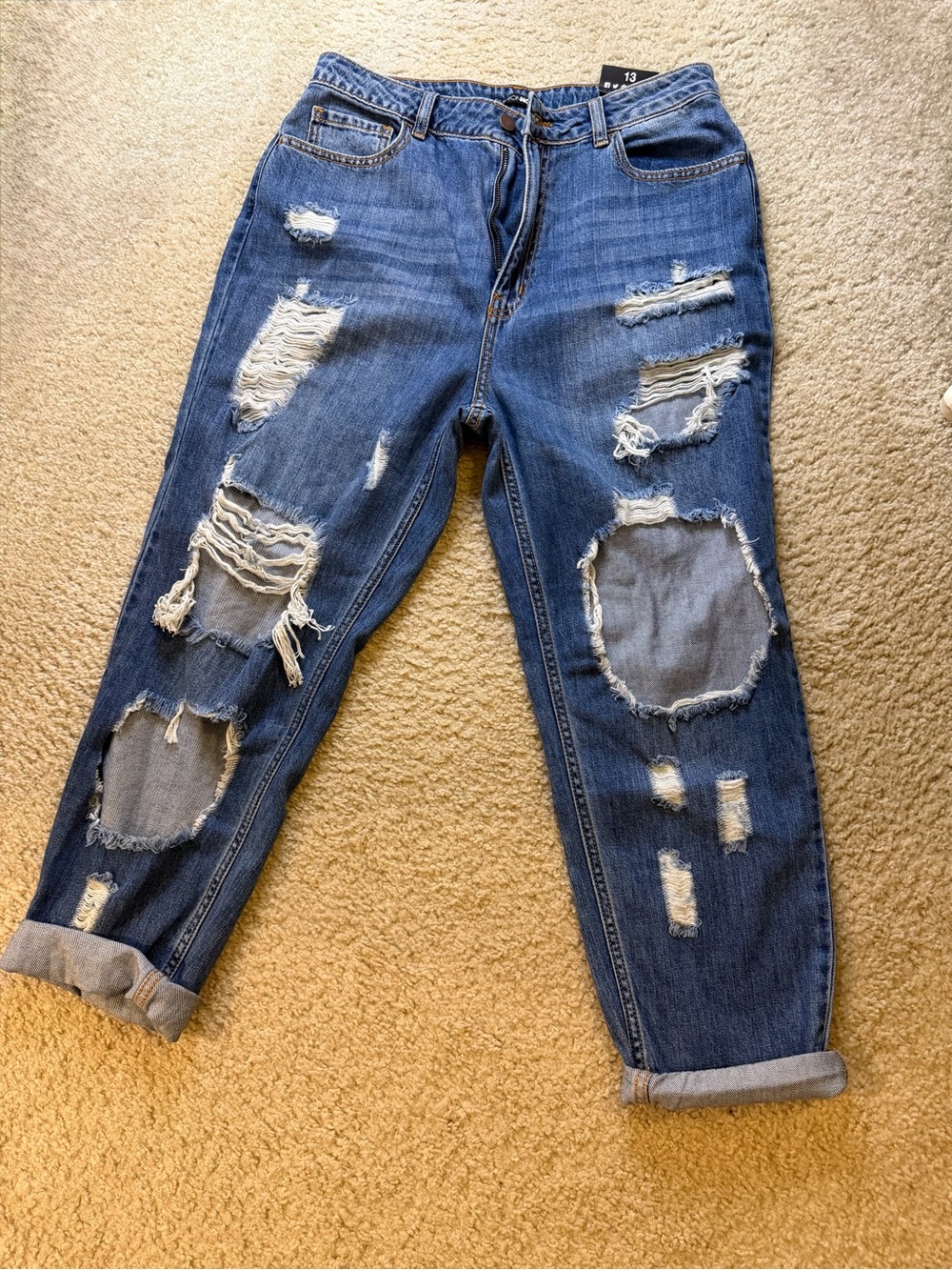 Fashion Nova Ripped Blue Boyfriend Jeans